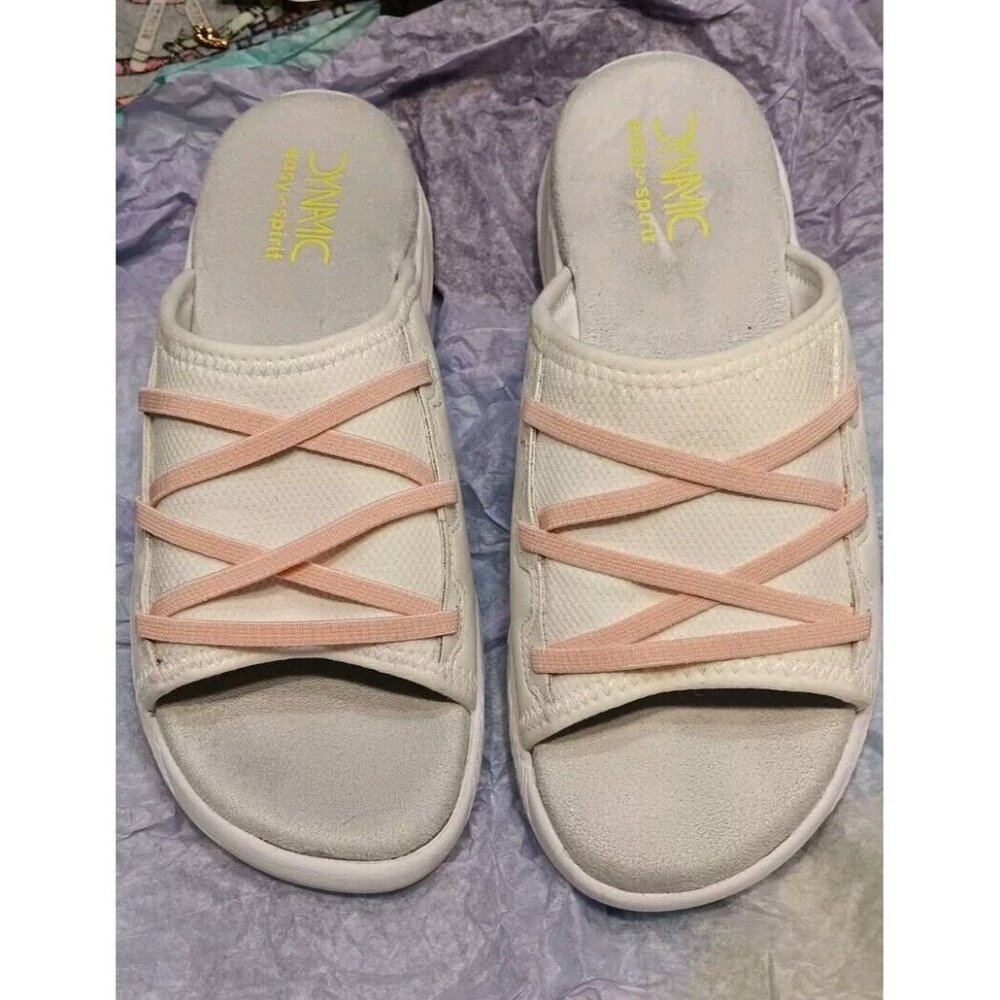 Easy Spirit Dynamic Size 8 Women Platform Deco "Lace Up " White And Pink Sandals